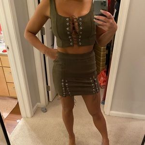 2 piece lace up crop top & skirt set